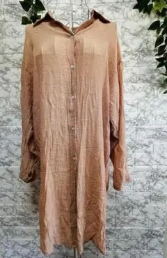 フィフス　ベージュ シャツワンピース　ロングワンピース 透け感　ふんわり