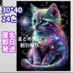 ダイヤモンドアートキット30×40 24色 見つめる猫　美人猫　宇宙　キラキラ