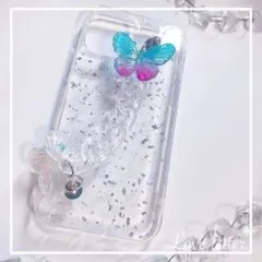 オーロラバタフライチェーンラメiPhoneケース 12pro 韓国 カバー 蝶々