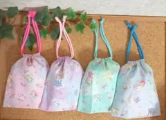 巾着袋・コップ袋　4枚　ユニコーン　夜空