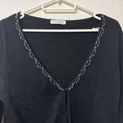 ビーズ装飾 Vネック 長袖カーディガン