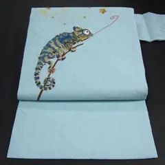 名古屋帯 刺繍 カメレオン 薄水色 紗 太鼓柄 お仕立て込み - メルカリ