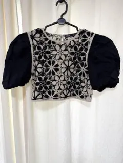 新品】ZARA 刺繍入りパフスリーブブラウス ブラック Lサイズ - メルカリ