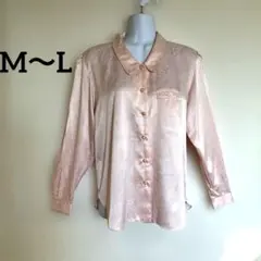 ピンク ペイズリー柄 長袖 シャツ 肩ギャザー 丸襟 可愛い 光沢 羽織