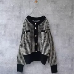 ★美品◆シップス◆手洗いOK♡ツイードゴールドボタンカーディガンbk