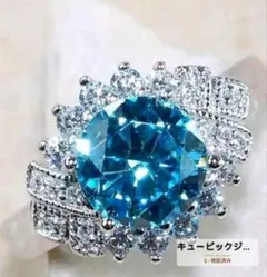 【新品】新入荷　アクアマリン×ジルコニア　リング　23〜24号