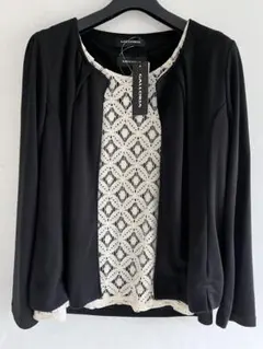 GALLORIA カーディガン 黒 レースインナー付き　M