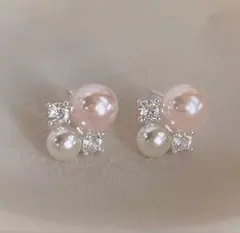 オマケありピンクパールとクリスタルのピアスとリング