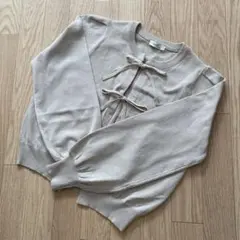 earth music &ecologyベージュ リボン付き 長袖カーディガン