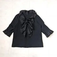美品✨️ピンクハウスフリルカーディガン Vネック 黒　日本製Ｌサイズのサムネイル