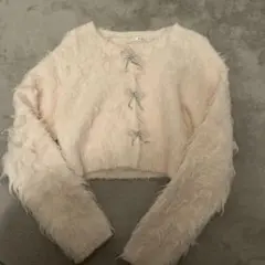 リボン付きニットカーディガンクロップド丈