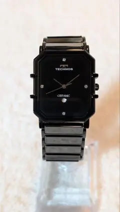 TECHNOS ブラック セラミック腕時計 稼動品