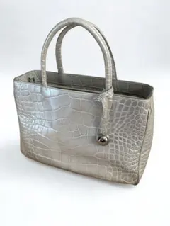 FURLA シルバー クロコダイル型押し トートバッグ