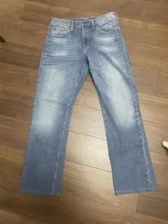 GU ストレートデニム メンズ32インチ ライトブルー