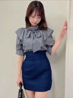 【dazzlin】フリルリボン2WAY5分袖ブラウス　フリーサイズのサムネイル