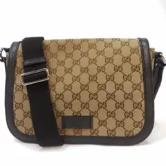 【美品】グッチ ショルダーバッグ レザー×キャンバス ブラウン 449172