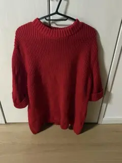 CLANE リブ編み レッドセーター 7部丈