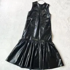 ファーストハンド フェイクレザー2WAYギャザーワンピース　レイヤード　黒