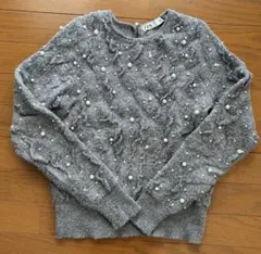 ZARA グレー フェイクパールニット
