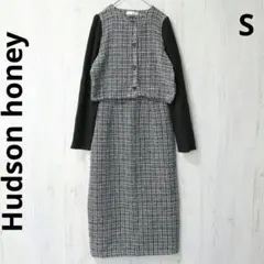 ハドソンハニー セットアップ ジャケット スカート ブラック ツイード 長袖