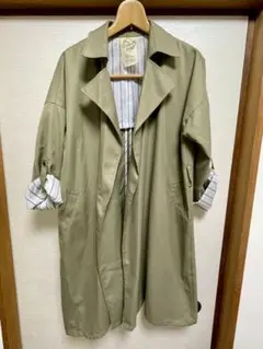 カーキ トレンチコート ストライプ袖