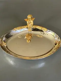 天使モチーフ シルバープレート金色装飾 アンティーク調 小皿