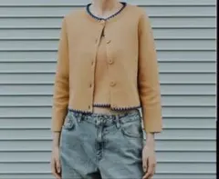 ZARA ザラ　コントラスト刺繍ニットカーディガン