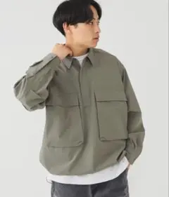 完売品★美品★BEAMS 24SS アクションプルオーバーシャツ カーキ