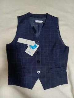 新品未使用タグ付M　 ネイビー チェック柄 ベスト・スカートセット事務服