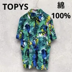 美品【TOPYS/トピィーズ】総柄シャツ(F)ジップアップ 綿100 涼しい生地