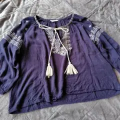 ビームスハート　刺繍　チュニック　ネイビー