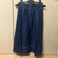 新品・未使用 grove サイドプリーツ デニムスカート Lサイズ