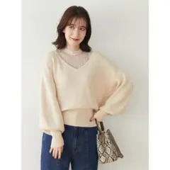 Petit Fleur レースレイヤードニット グリーンパークス