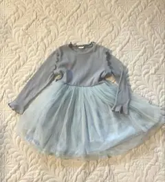アンシャンテプティ　水色フリル付き長袖ワンピース　110㎝　女の子　キッズ　春秋