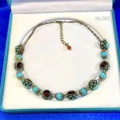 ヴィンテージ デザイン　アクセサリー　ネックレス　ターコイズブルー　レトロ