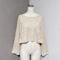 ローリーズファーム 透かし編み ショート ニット プルオーバー ベージュ