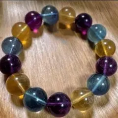 【天然石】特大 フローライト ブレスレット 14.7ミリ玉