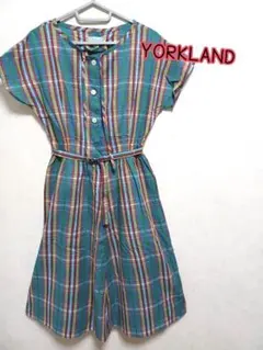 9: YORKLAND ヨークランド チェックワンピース 緑 黄色　チェック柄
