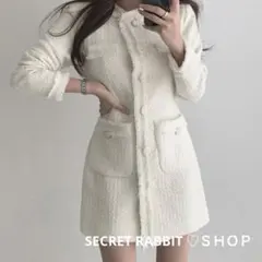 韓国♡上品な ツイードワンピース 長袖 レーディス服 おしゃれ エレガント2色