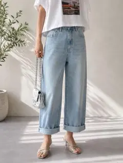 SOMETHING ストレートロールアップデニムパンツ ブルーのサムネイル