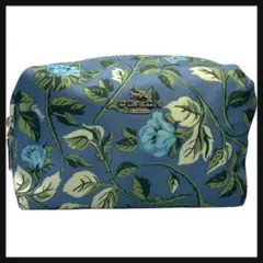 【美品】 coach コーチ 小物入れ 花柄 ラウンドファスナー ブルー