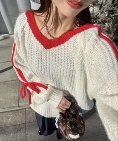 袖ラインリボンラグランニット