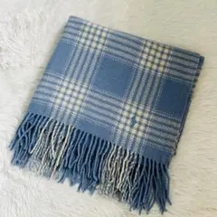 Ralph Lauren水色チェック大判マフラー　ブランケット75x140