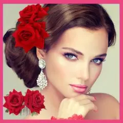 赤い薔薇 ヘアアクセサリー 髪飾り ベリーダンス 社交ダンス バレエ 発表会