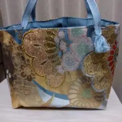 帯リメイク花柄刺繍トートバッグ