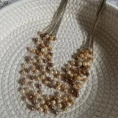 パール８連ネックレス　ブラウン系パール　パーティ　女子会　イミテーションパール