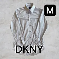 DKNY ダナキャラン 長袖シャツ Mホワイト、ストライプ、ビジネスのサムネイル