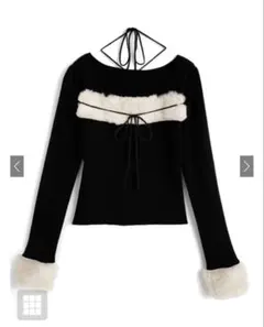 ファーホルターネックリボンニットトップス［ru1387］