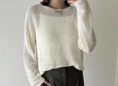 【UNIQLO】ユニクロ（L）メッシュクルーネックセーター＊長袖＊伸縮性＊透け感のサムネイル