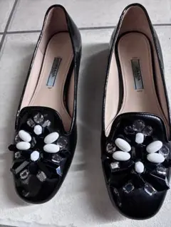 美品】PRADA エナメル フラットシューズ リボン 38.5黒×ボルドー